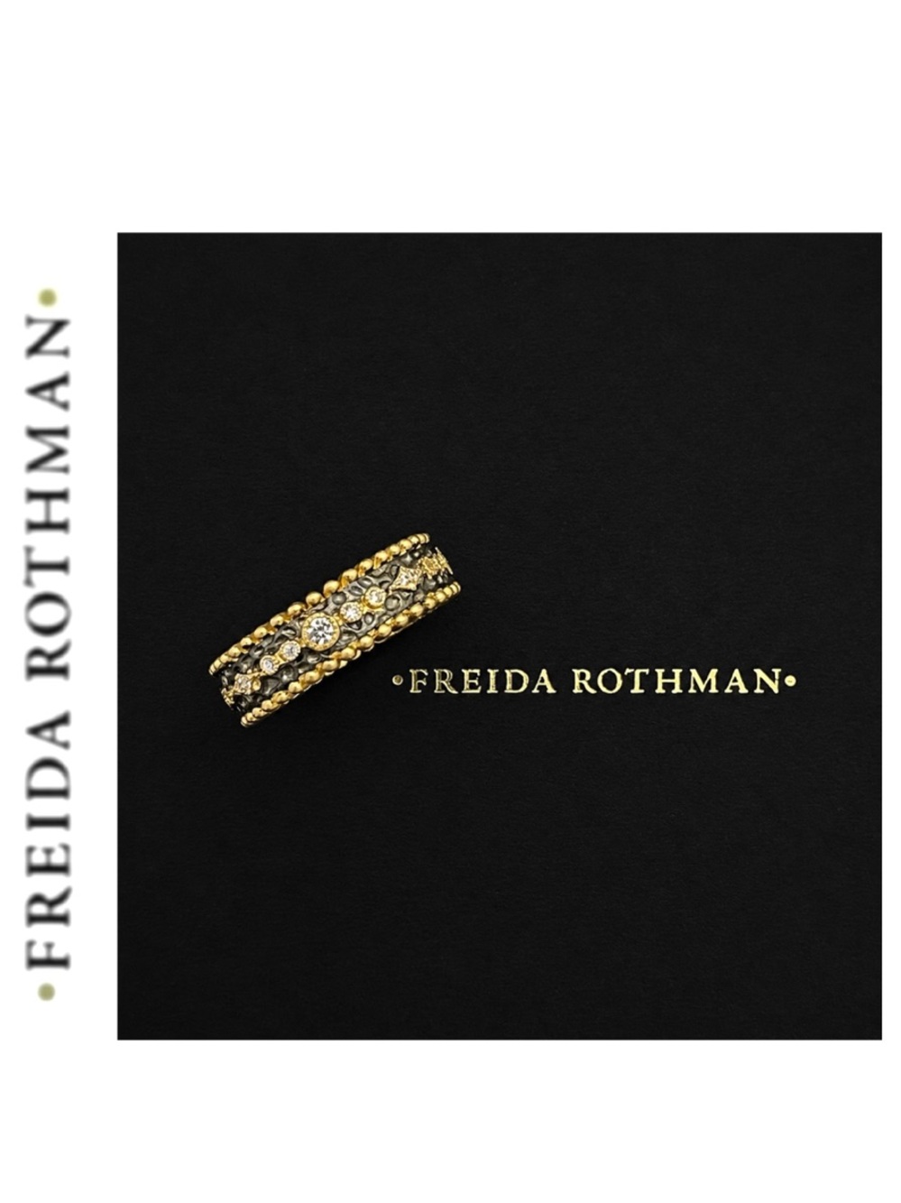 Freida Rothman 925 Sterling Silver Bezel-Set 14K Gold Hammered CZ Eternity Ring